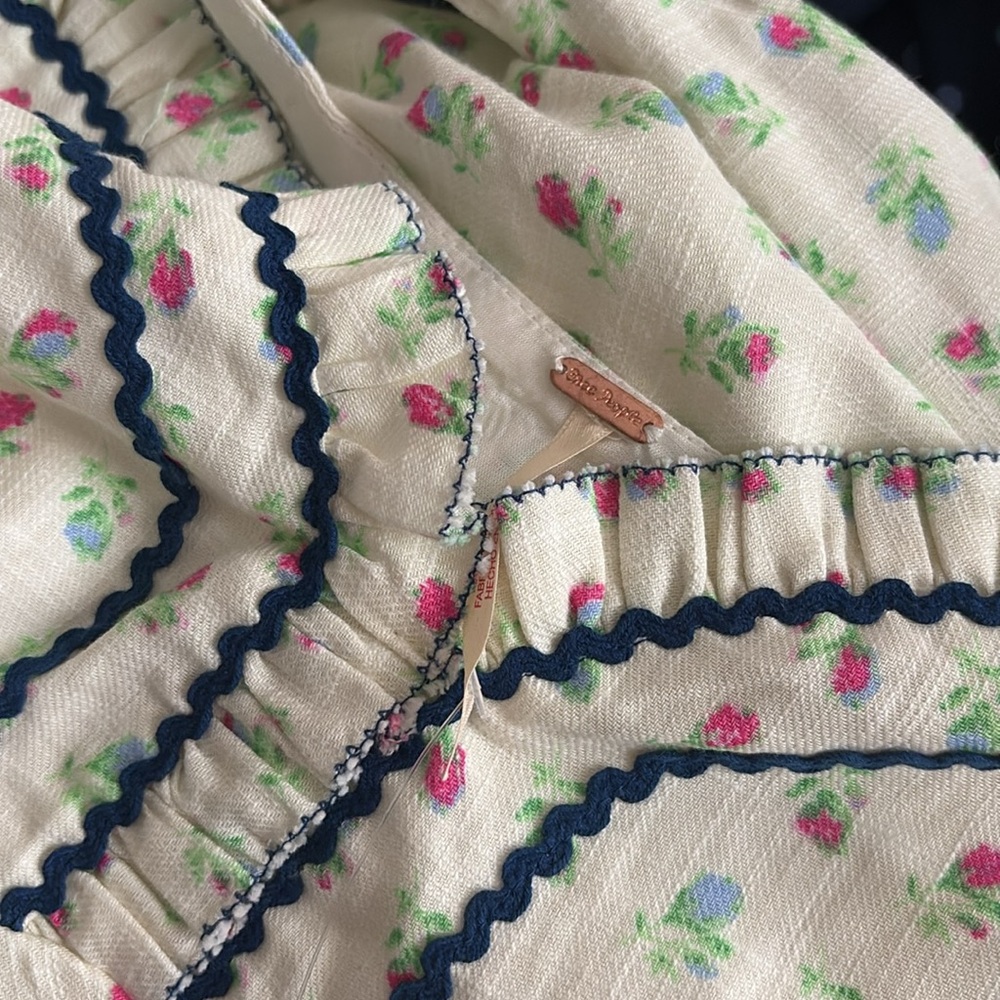 NWT Free People Cotton Sweetheart Tie Back Floral Maxi Dress w RicRac trim. Sz L - Picture 5 of 5